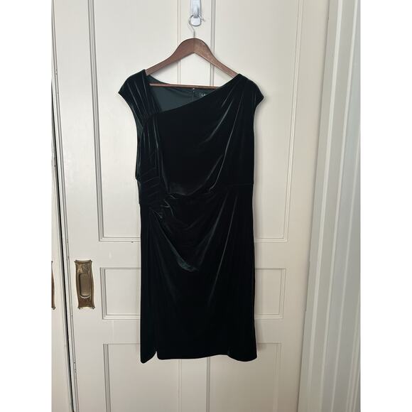 Lauren Ralph Lauren Velvet Ruched Waist Sheath Dress Womens Size 16 Green NWT - Picture 1 of 9